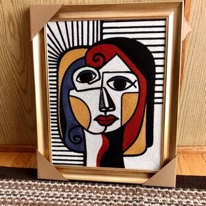 Abstract Face Art in Gold Frame